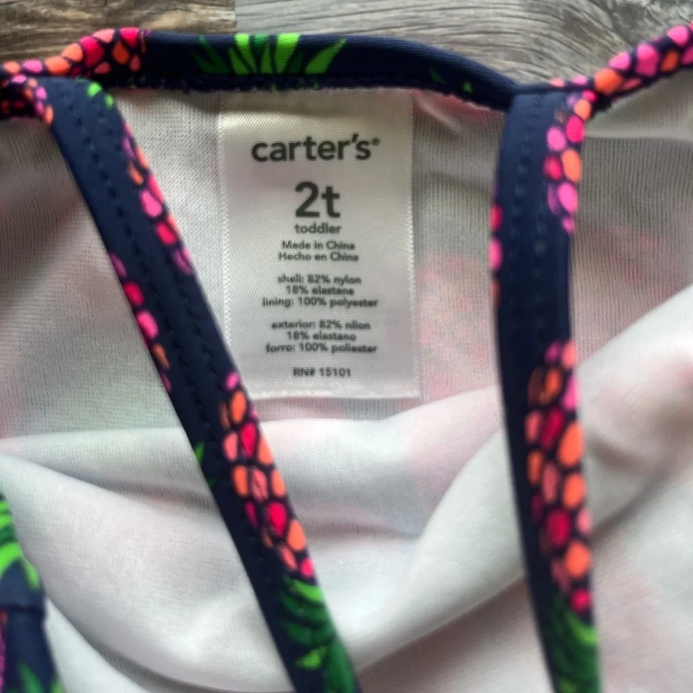 CARTERS Navy blue pink pineapple one piece swim suit 2T - Picture 2 of 4